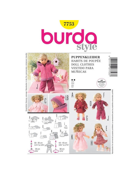 Modello di abiti per bambole - Burda 7753