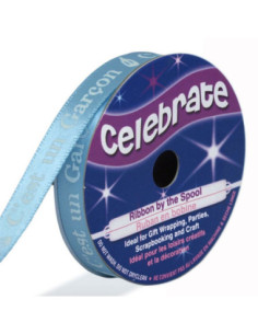 Nastro di raso Celebrate blu stampato bianco è un maschietto - 10 mm x 4 metri