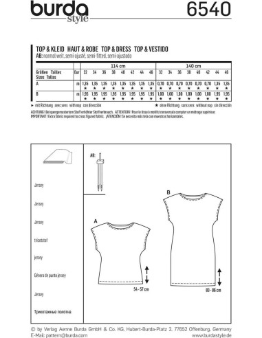 Modello per top e abito - Burda 6540
