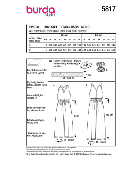 Modello di tuta - Burda 5817