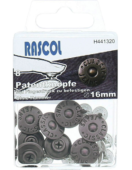 Scatola di 8 bottoni jeans 16mm Rascol - Argento opaco