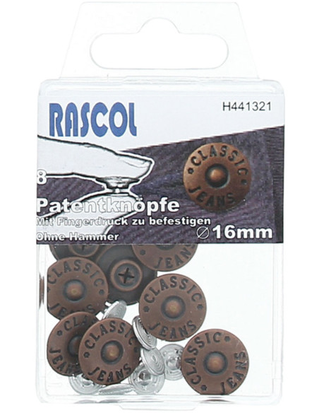 Scatola di 8 bottoni jeans 16mm Rascol - Rame opaco