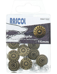 Scatola di 8 bottoni jeans 16mm Rascol - Ottone opaco