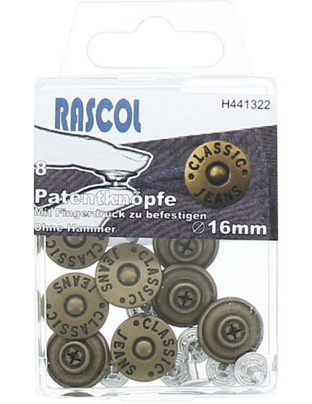 Scatola di 8 bottoni jeans 16mm Rascol - Ottone opaco