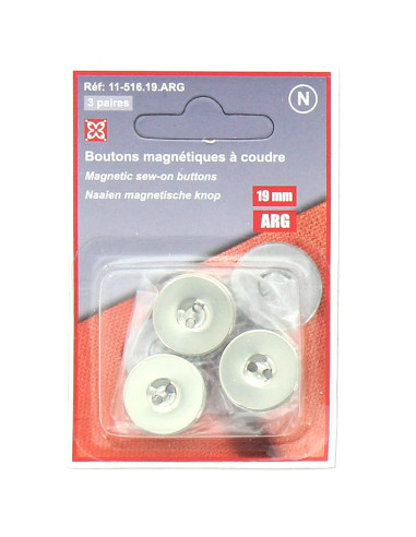 Set di 3 bottoni magnetici da cucire - Argento