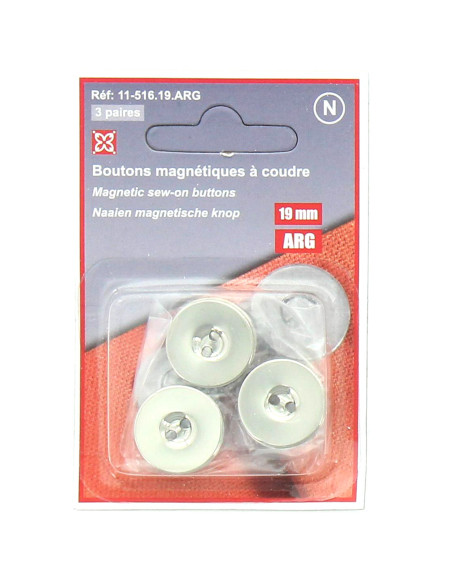 Set di 3 bottoni magnetici da cucire - Argento