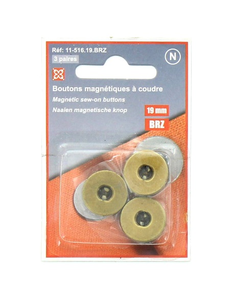 Set di 3 bottoni magnetici da cucire - Bronzo
