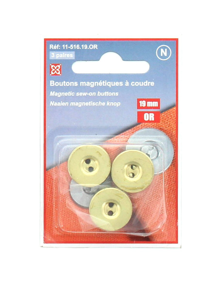 Set di 3 bottoni magnetici da cucire - Oro