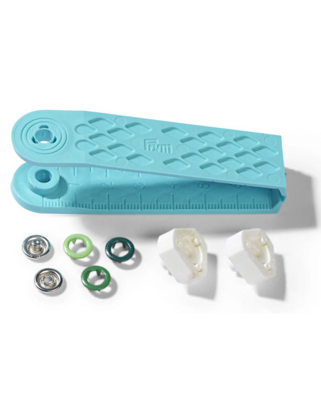 Scatola di 21 bottoni a pressione jersey assortiti di verdi con attrezzo da 8 mm