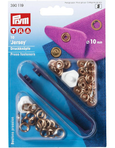 Scatola di 10 bottoni a pressione jersey Rame con attrezzo 10 mm