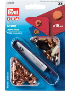 Scatola di 10 bottoni a pressione anorak in rame con attrezzo 15 mm