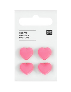 Carta di 4 bottoni a forma di cuore - Rosa 15 x 15 mm