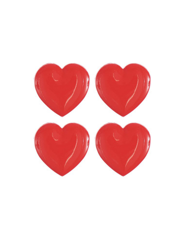 Carta di 4 bottoni a cuore - Rosso 15 x 15 mm