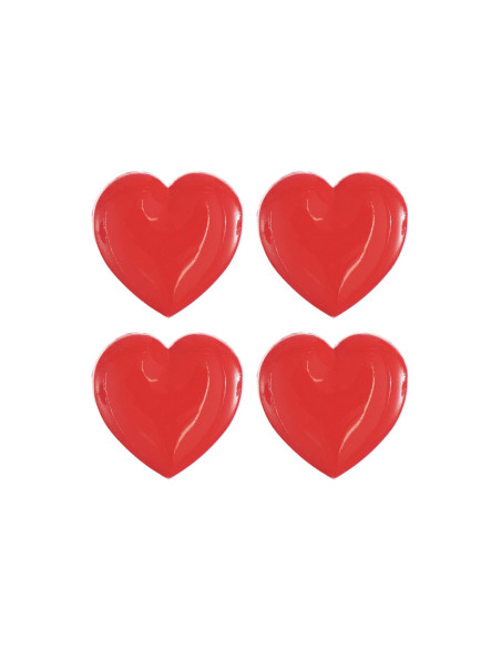 Carta di 4 bottoni a cuore - Rosso 15 x 15 mm
