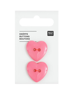 Carta di 2 bottoni a forma di cuore - Rosa 22 x 22 mm