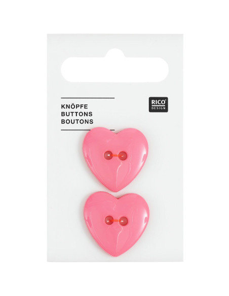 Carta di 2 bottoni a forma di cuore - Rosa 22 x 22 mm