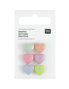 Carta di 6 bottoni a forma di cuore - Pastelli 11 x 11 mm