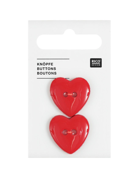 Carta con 2 bottoni a forma di cuore - Rosso 22 x 22 mm