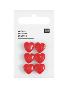 Carta di 6 bottoni a forma di cuore - Rosso 11 x 11 mm