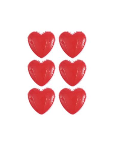 Carta di 6 bottoni a forma di cuore - Rosso 11 x 11 mm