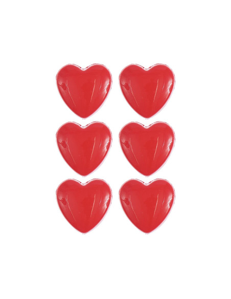 Carta di 6 bottoni a forma di cuore - Rosso 11 x 11 mm