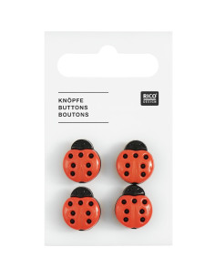 Carta di 4 bottoni coccinella - Rosso 13 x 15 mm