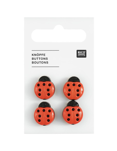 Carta di 4 bottoni coccinella - Rosso 13 x 15 mm