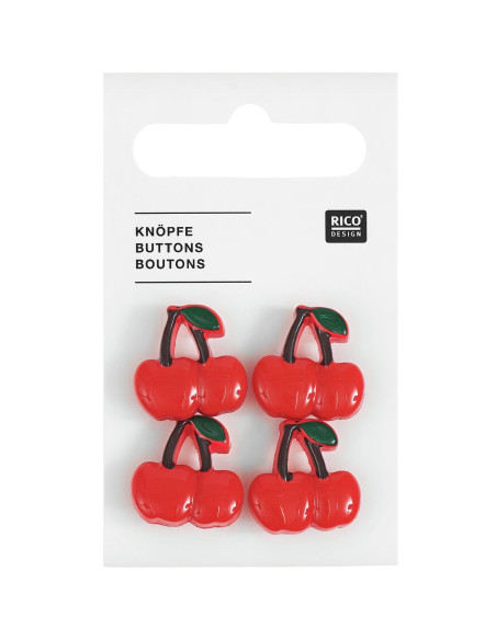 Carta di 4 bottoni ciliegia - Rosso 17 x 17 mm