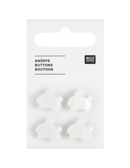 Carta di 4 bottoni coniglietti - Bianco 15 x 13 mm