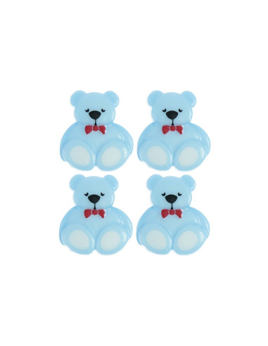 Carta di 4 bottoni orsetto - Blu 16 x 18 mm