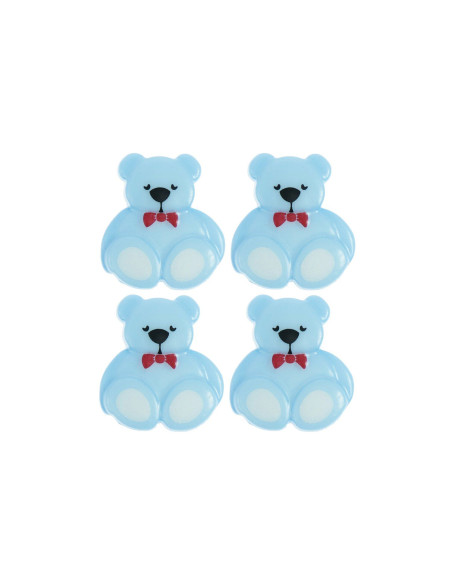 Carta di 4 bottoni orsetto - Blu 16 x 18 mm
