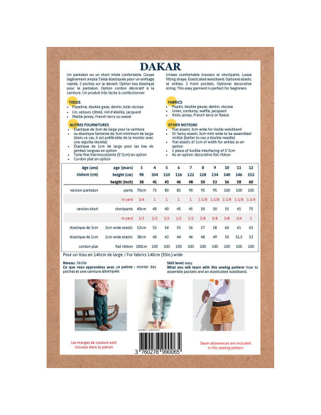 Modello di pantaloni e pantaloncini Dakar - Ikatee