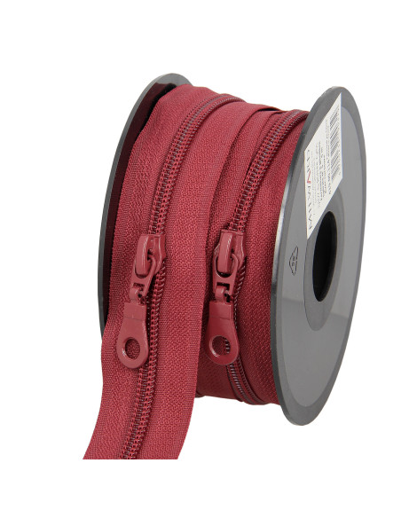 Rotolo di 5 metri di chiusura in nylon 5 mm con cursori - Rosso scuro