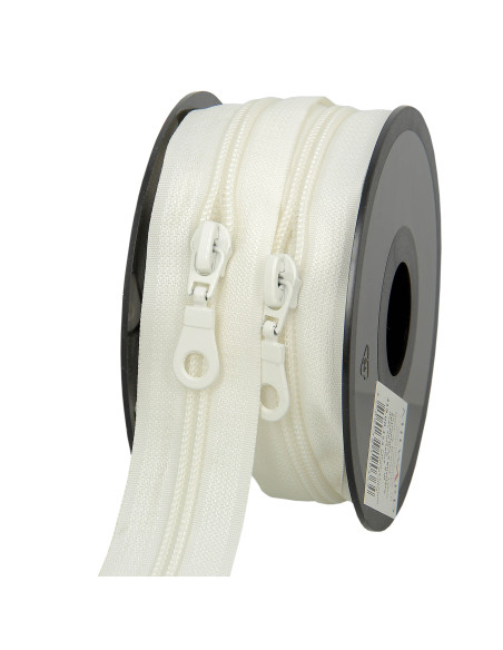 Rotolo di 5 metri di chiusura in nylon 5 mm con cursori - Ecru