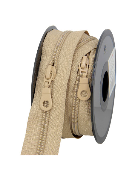 Rotolo di 5 metri di cerniera in nylon 5 mm con cursori - Beige
