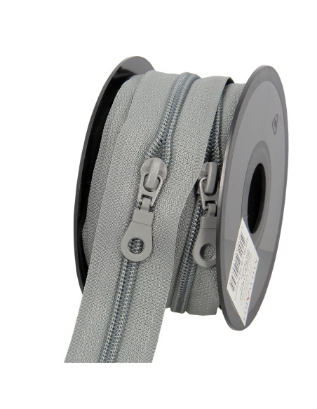 Rotolo di 5 metri di chiusura in nylon 5 mm con cursori - Grigio