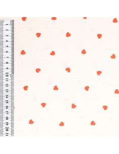 Tessuto doppia garza di cotone - Piccolo cuore rosso 2