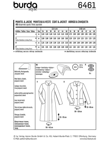 Modello di cappotto e giacca - Burda 6461