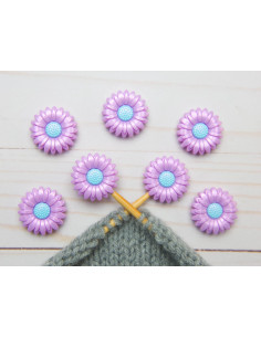 Tappi ferma-maglia per ferri da maglia - Margherita viola 2