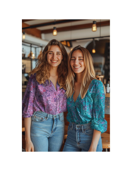 Tessuto popeline di cotone - Fiori blu petrolio