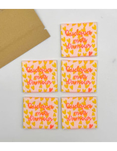 Set di 5 etichette tessute da cucire Qualche parola d'amore - Fluo 2
