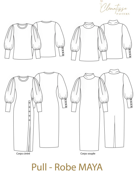 Modello di abito-maglione Maya - Clématisse Pattern