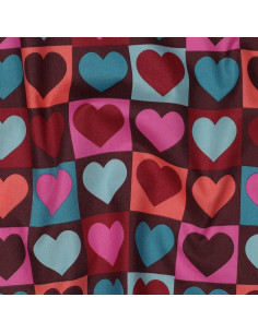Tessuto popeline di cotone - Cuore sfondo bordeaux