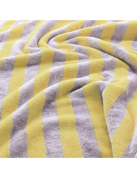 Tessuto micro spugna di bambù a righe - Limone e lilla