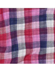 Tessuto doppia garza di cotone a quadri - Lilla e blu navy