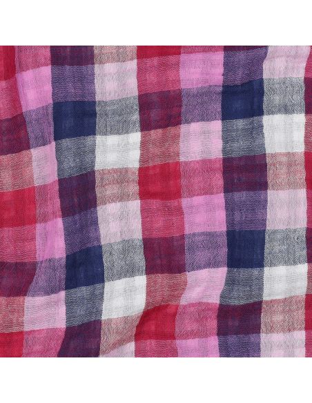 Tessuto doppia garza di cotone a quadri - Lilla e blu navy