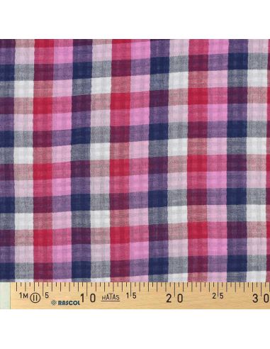 Tessuto doppia garza di cotone a quadri - Lilla e blu navy
