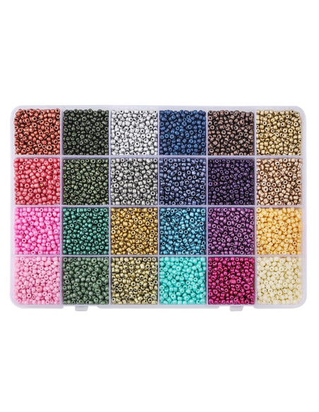 Scatola con 12000 perline di vetro metalliche da 3 mm