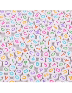 Sacchetto di 100 perline rotonde bianche - Lettere multicolori