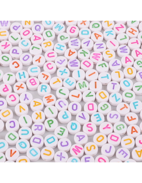 Sacchetto di 100 perline rotonde bianche - Lettere multicolori